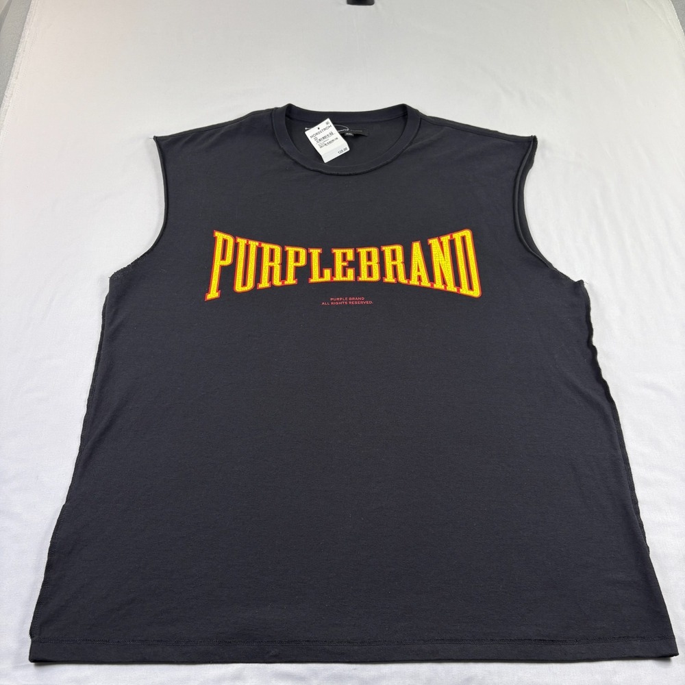 Purple Brand Tank Top Shirt Mens 2XL Black Spell Out Sleeveless Graphic NEW